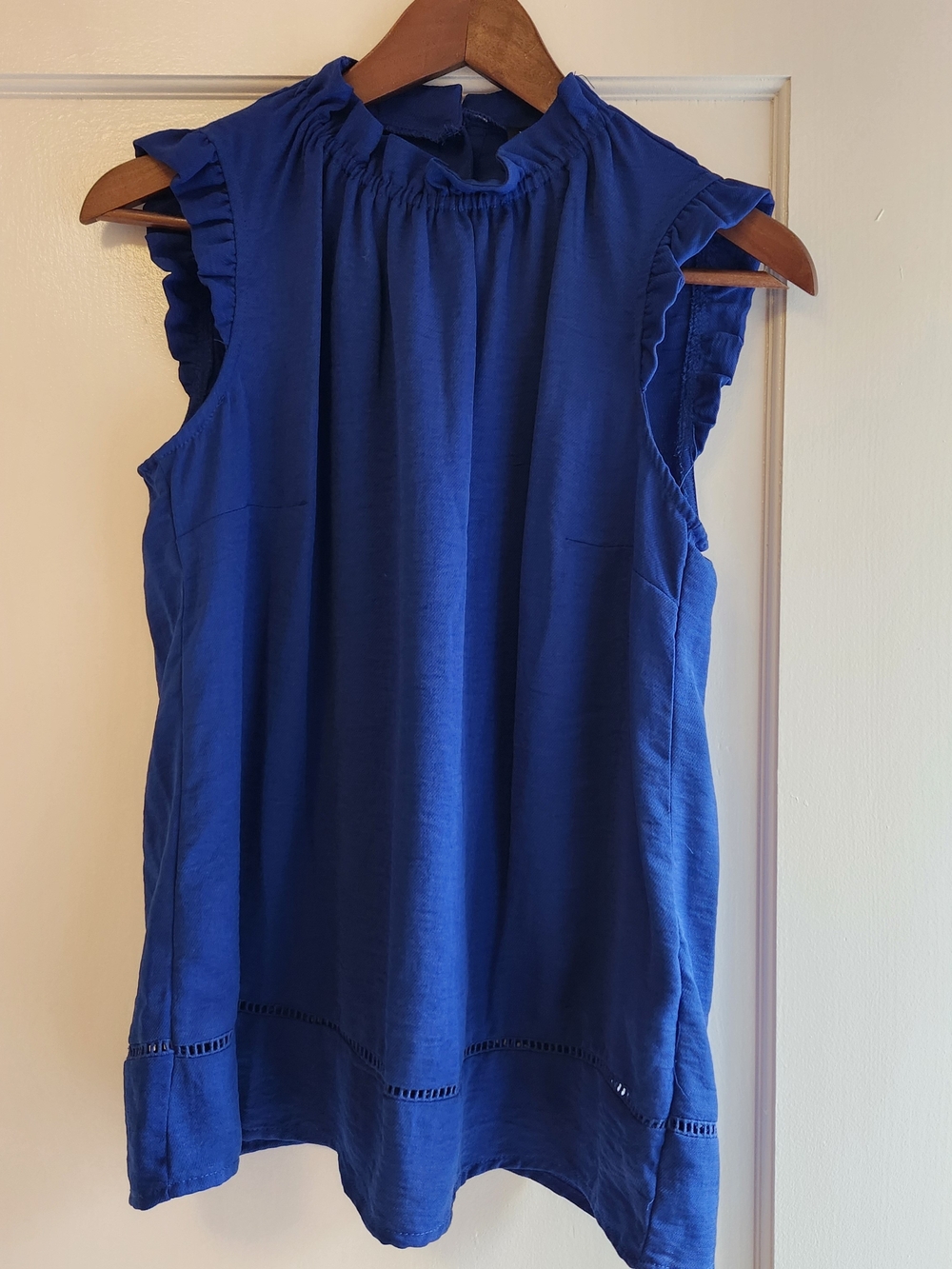 Ruffled Mock-Neck Sleeveless Top in Cobalt